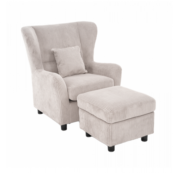 OHRENSESSEL mit HOCKER Cord inkl. Kissen
