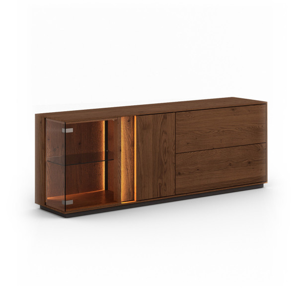 COLLODI - NIEDRIGE KOMMODE GLAS- EICHE TABAK