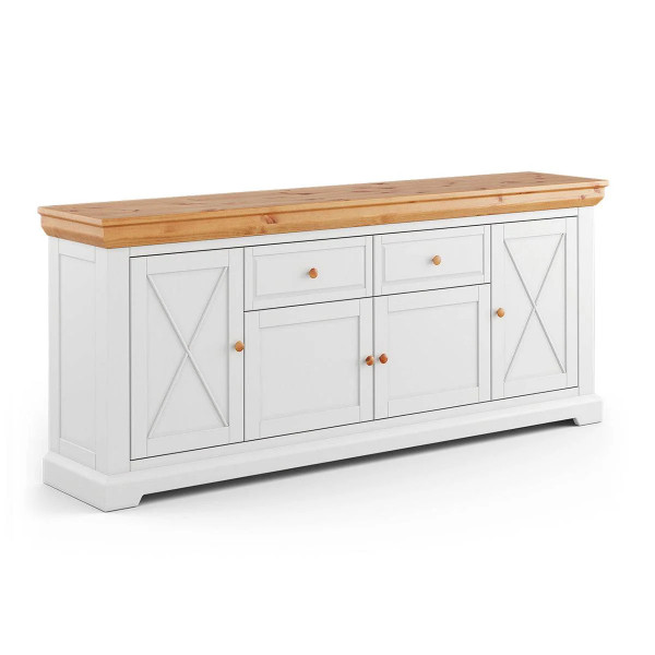 Marone Elite Großes Sideboard aus Massivholz | Viertürige Wohnzimmerkommode mit Schubladen